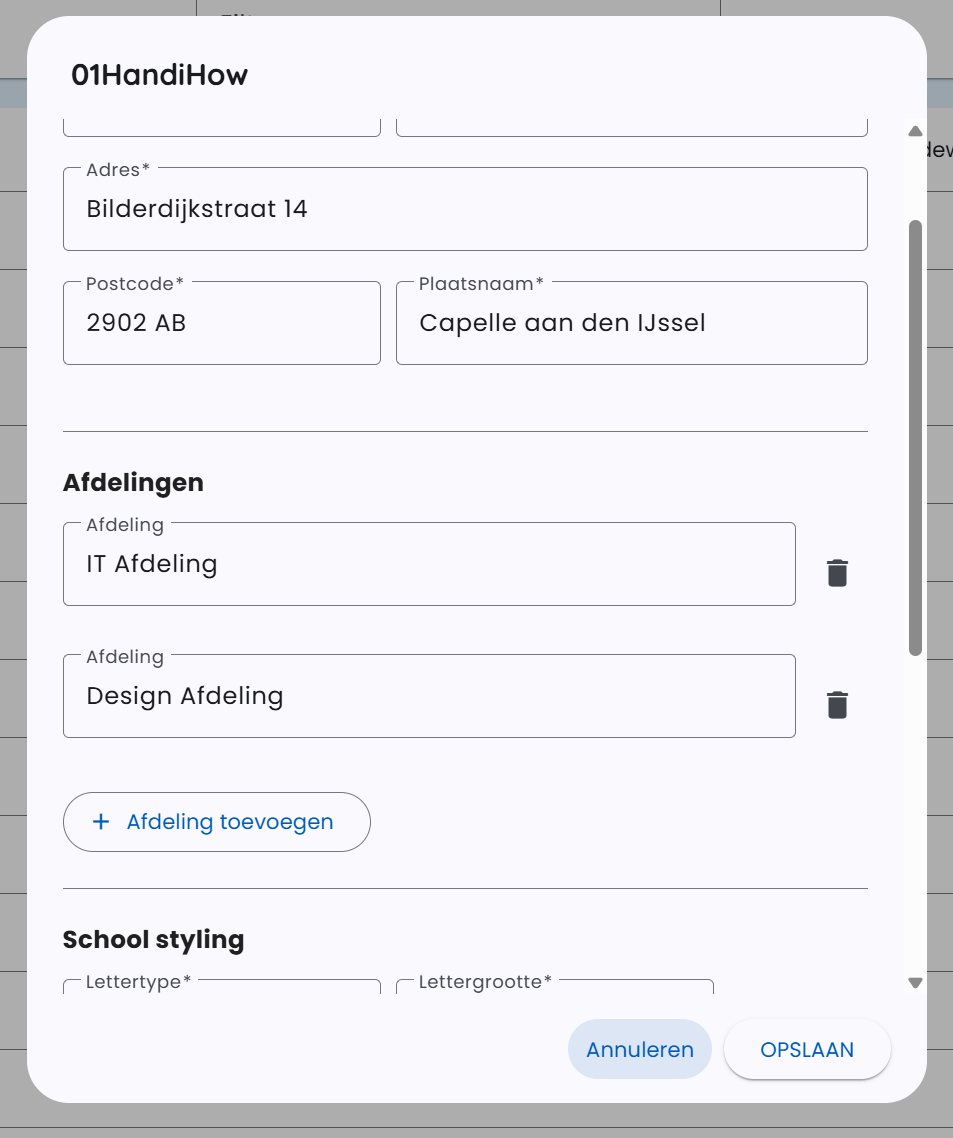 Afdelingen toevoegen