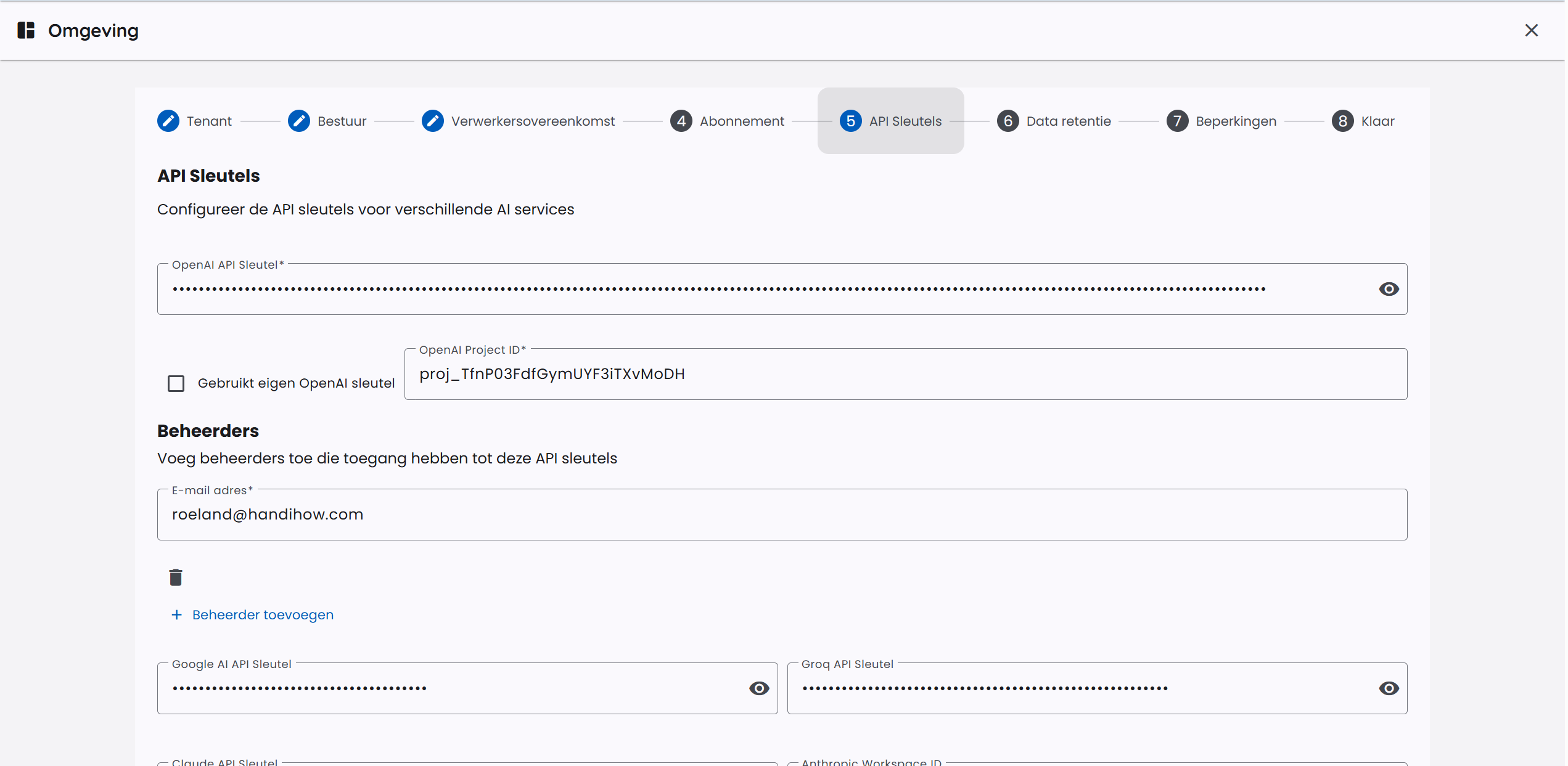 API sleutels instellen