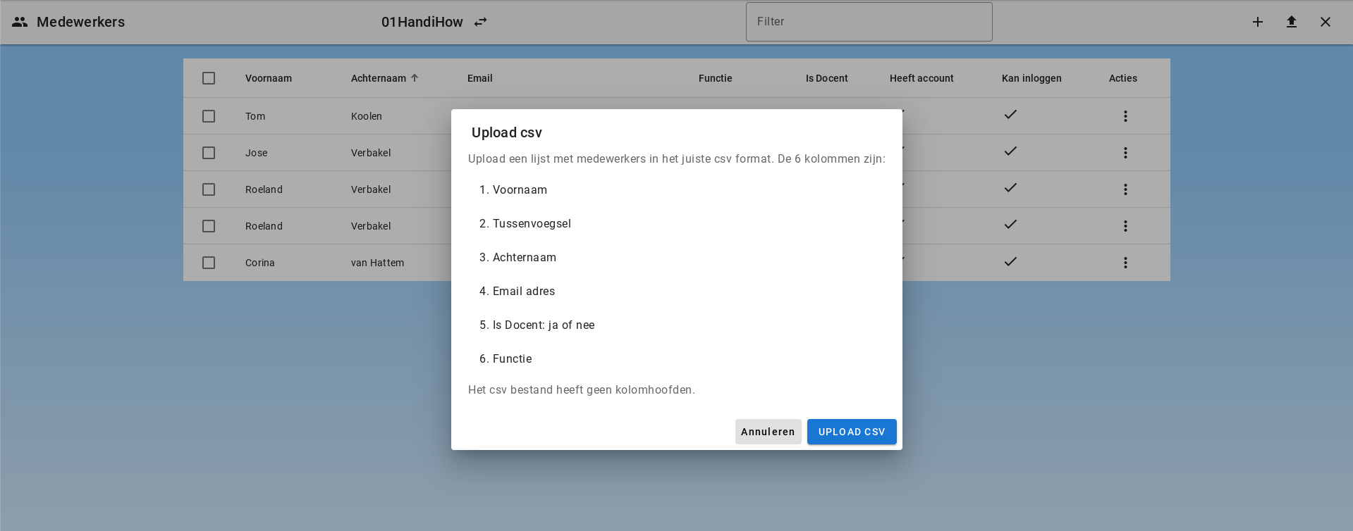 Medewerkers uploaden via csv