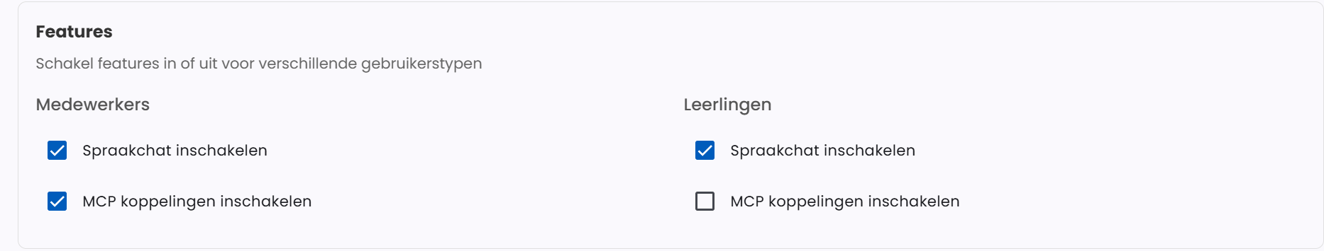 Features inschakelen