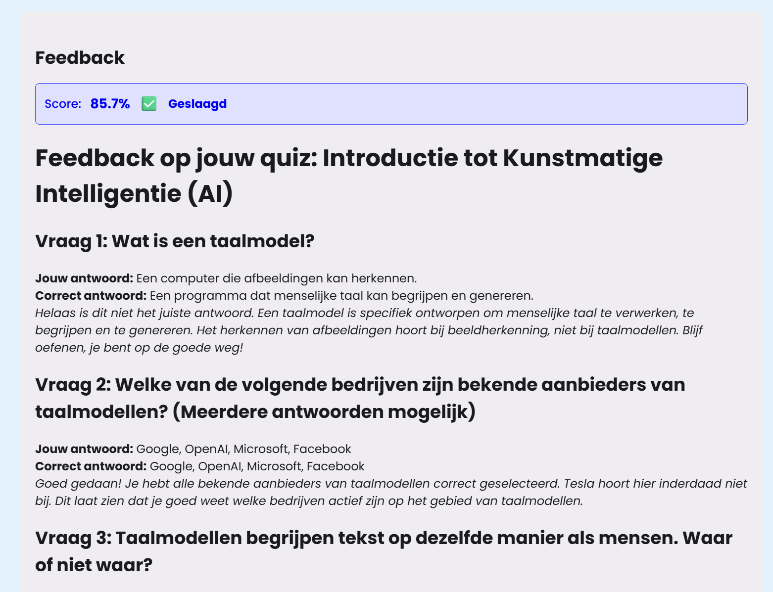 Feedback en resultaten