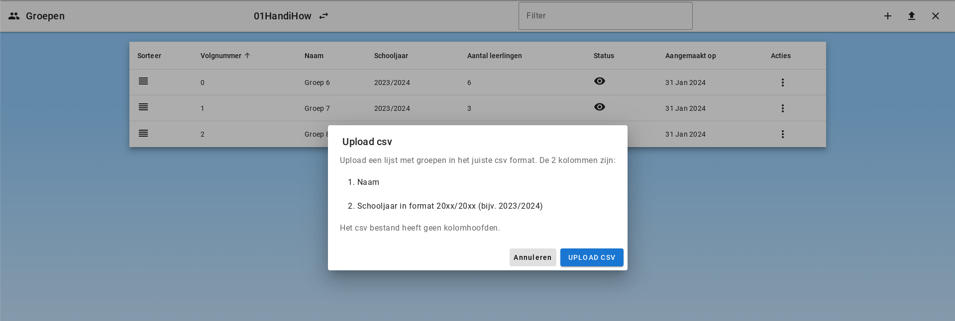 Groepen uploaden via csv