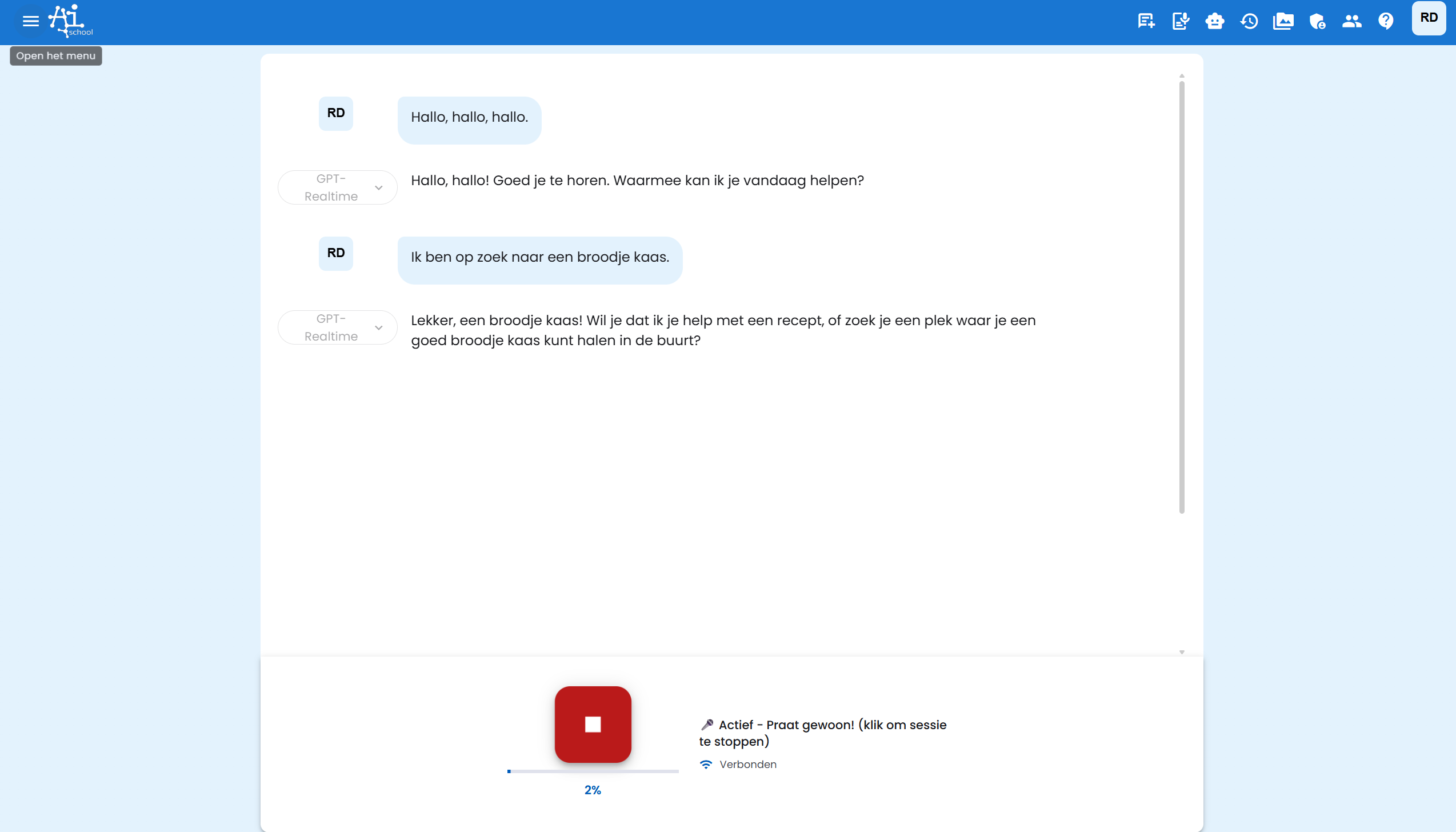 Spraakchat actief