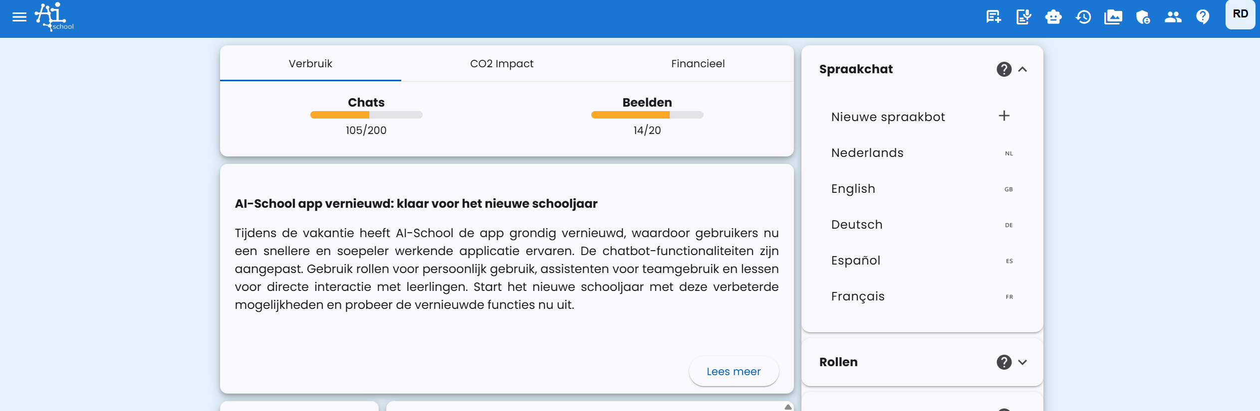 Spraakchat vanaf dashboard