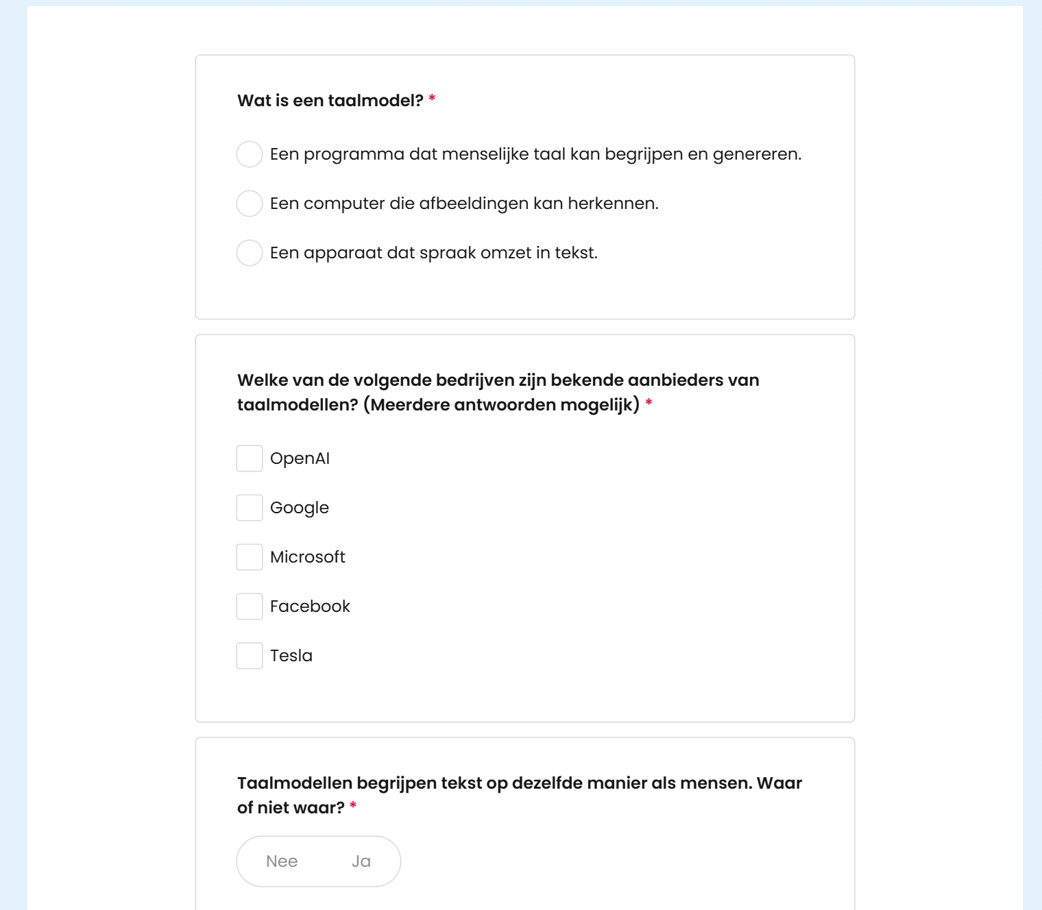 Quiz vragen
