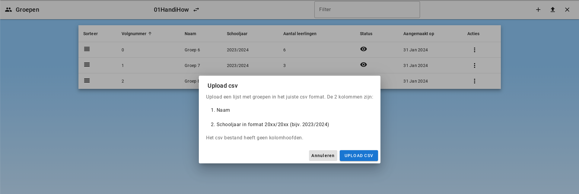 Upload af grupper via csv