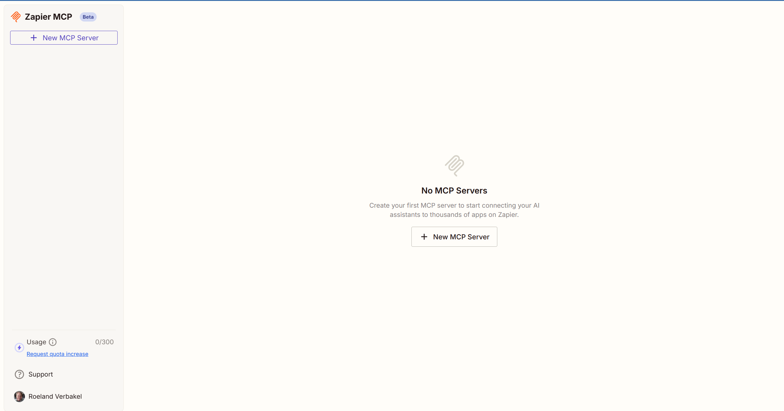 Startskærm Zapier MCP