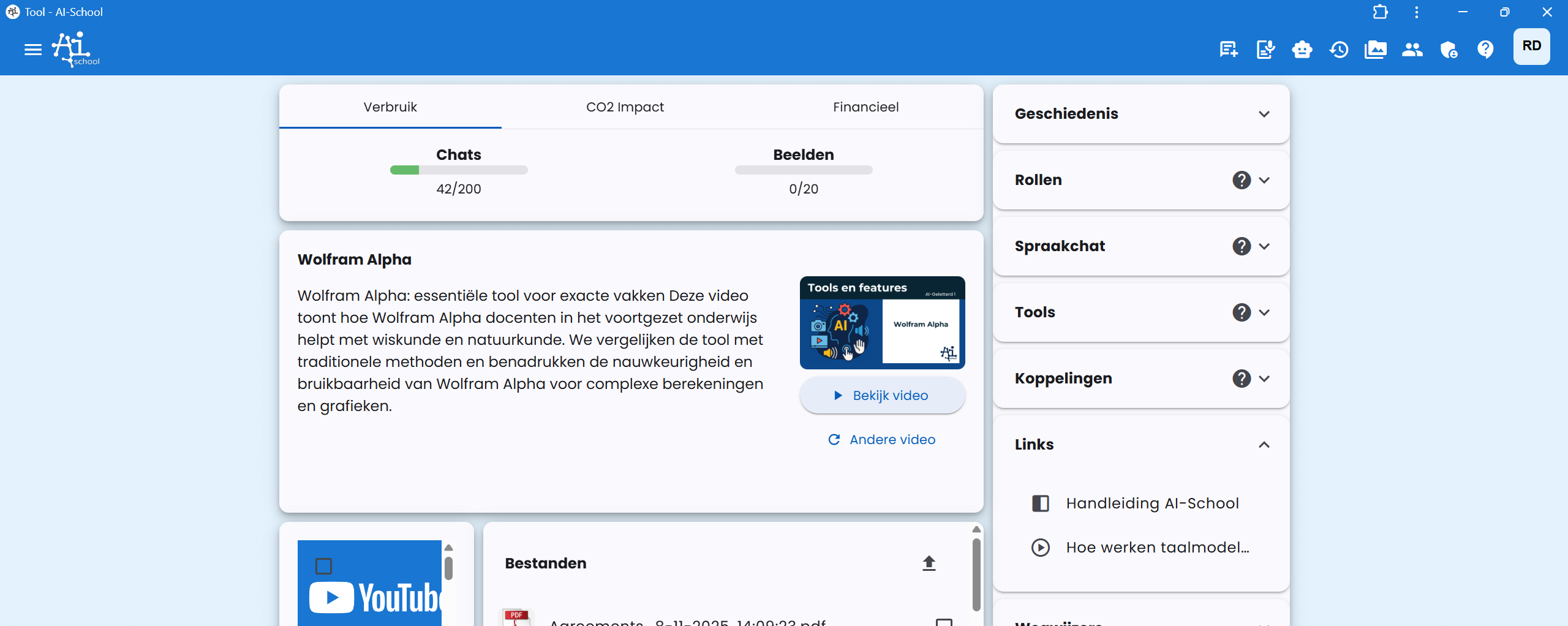 Links auf dem Dashboard