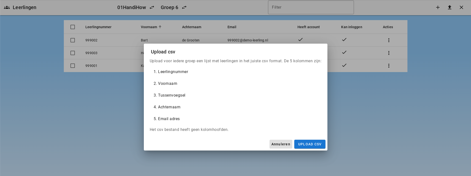 Upload students via CSV
