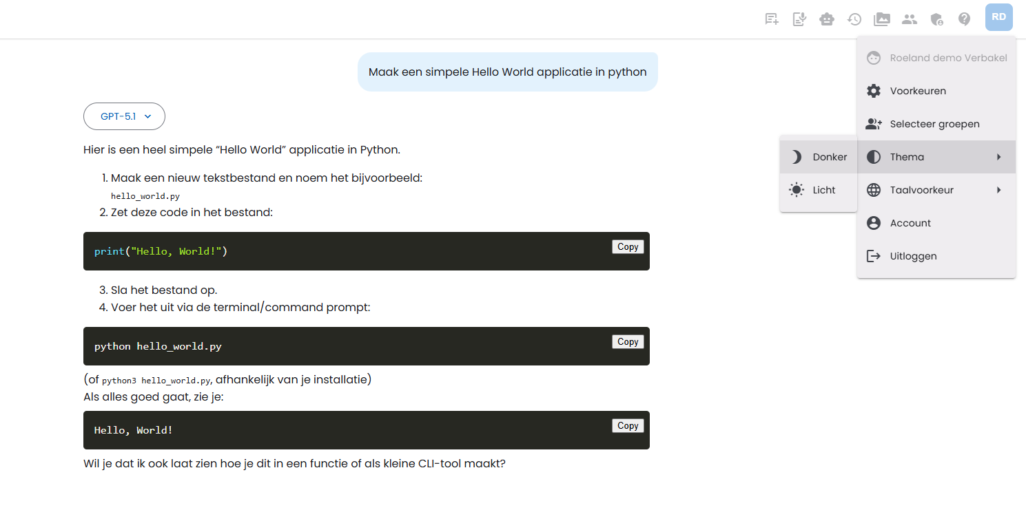 Menu de sélection du thème