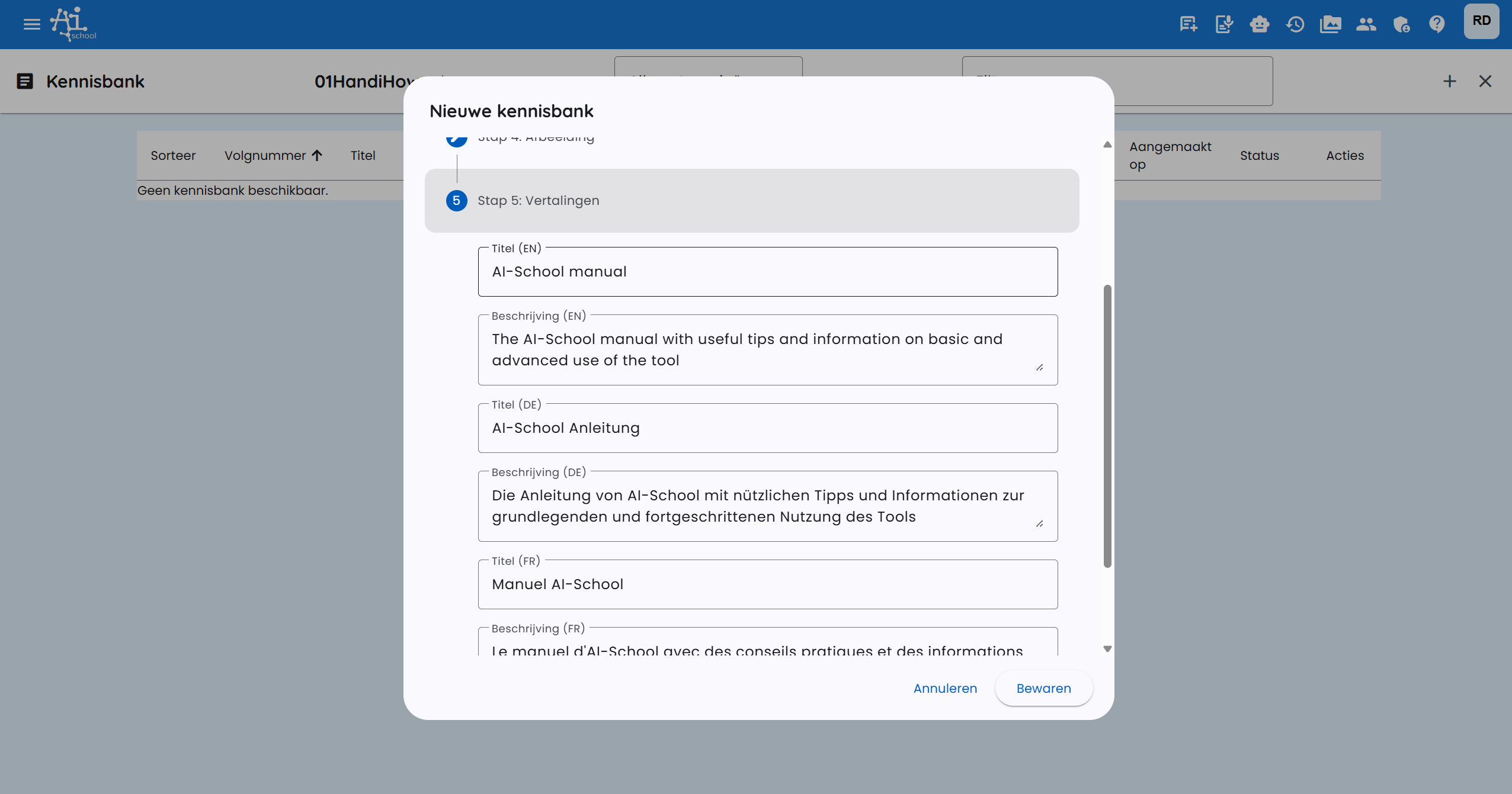 Traductions de l'él ément de base de connaissances