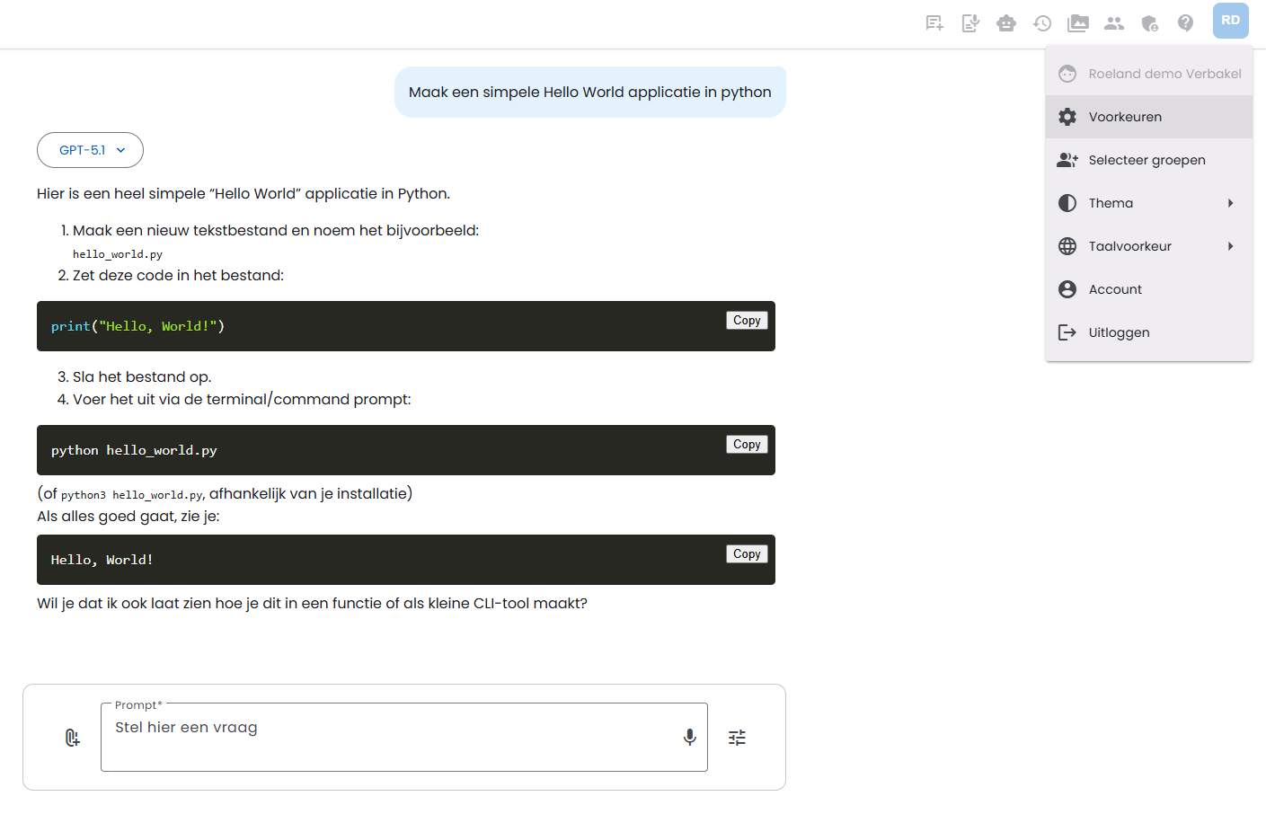 Préférences dans le menu